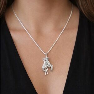 Vintage Monet Zodiac Aquarius Pendant  Water Bearer  Silver Tone Signed 16 inch